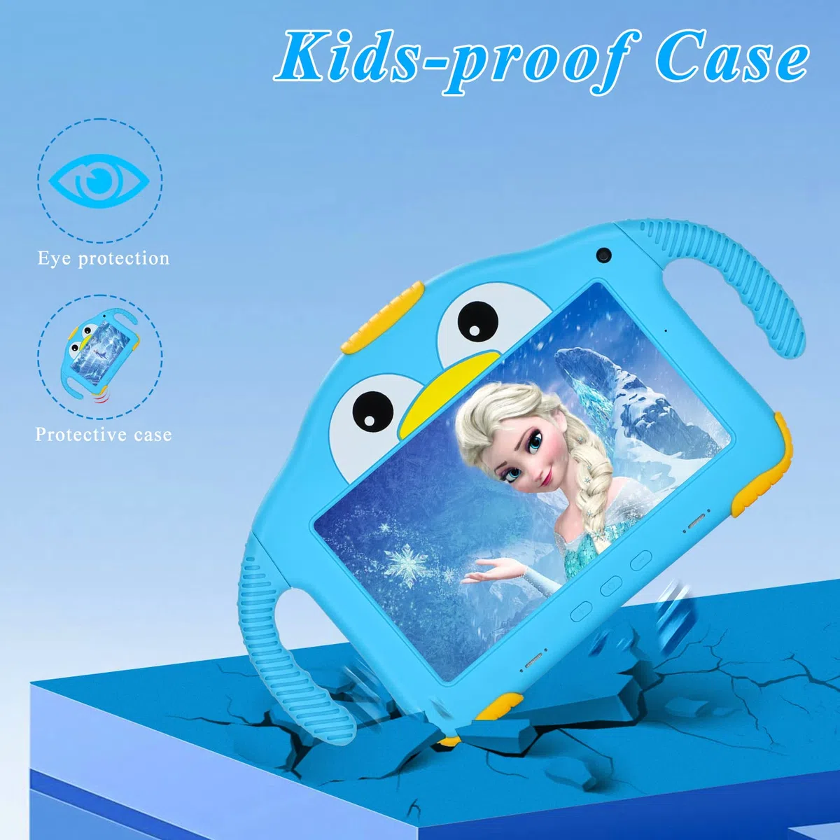 Tablette pour Enfants 7 Pouces Tablette Enfant éducative contrôle Parental WiFi Tablette Tactile Enfant Android 10 Tablettes Anti-Chute Jolie Forme de Pingouin Bleu