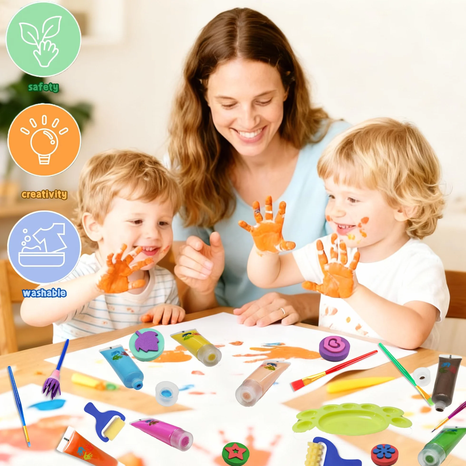 Lubibi Peinture au doigt pour tout-petits,Lavable pour Enfant Non Toxique Kit,12 couleurs, fournitures de peinture d'art sûres pour enfants,Apprentissage Précoce Petits Cadeau