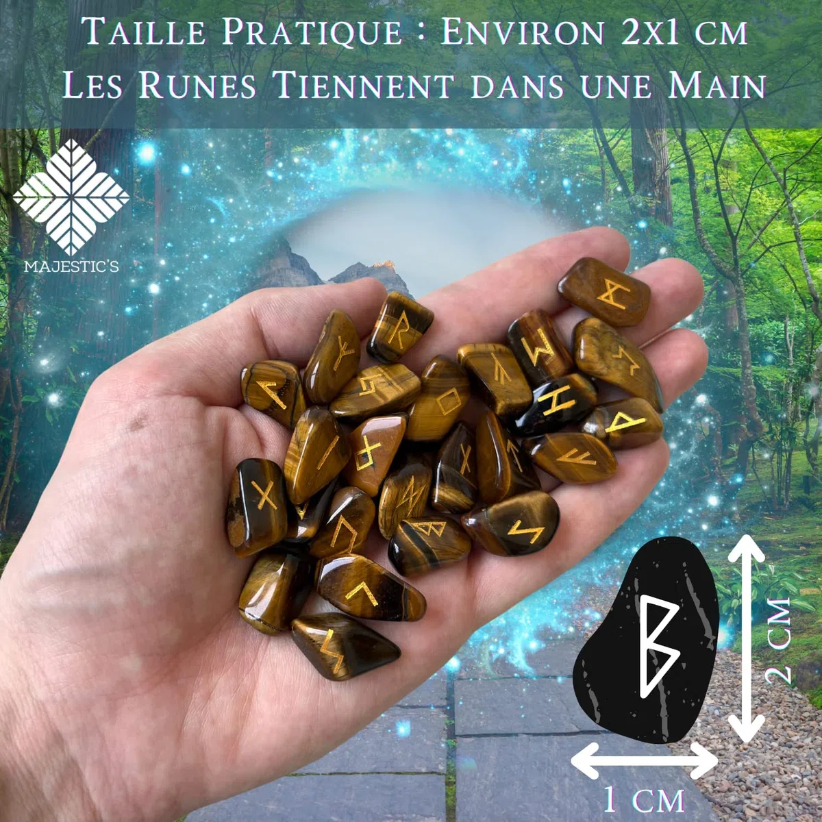 Runes Divinatoires VIKINGS - Pack de 25 Runes en Pierres Naturelles d’Oeil de Tigre Gravées (2 cm x 1 cm) + Sac Noir + Ebook Pratique (PDF) - Alphabet Runique Futhark parfait pour Divination, Voyance