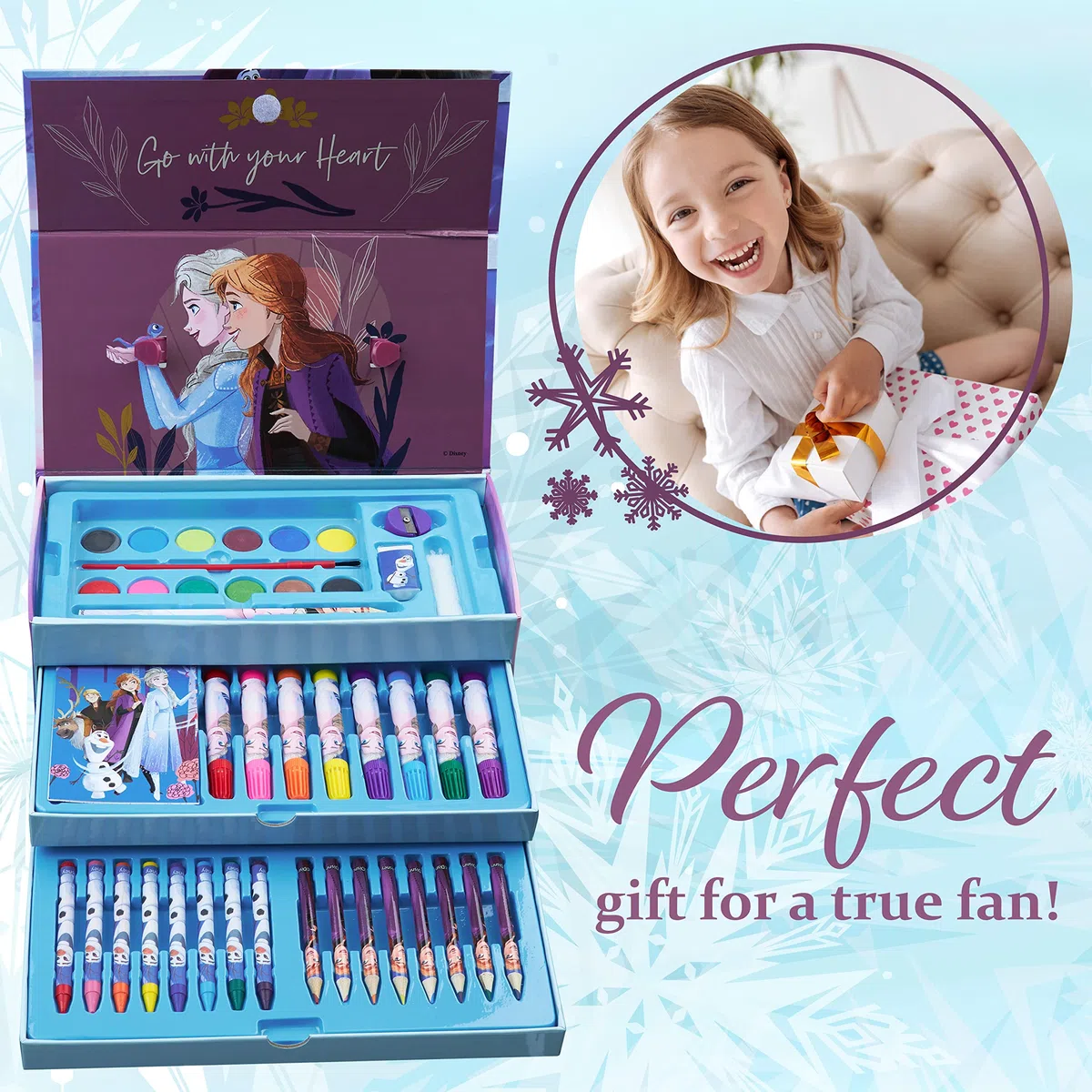 Disney Frozen Kit Dessin Enfant Peinture Enfant Crayons de Couleur et de Cire Peinture Aquarelle Feutres Coloriage Kit Créatif Elsa Mallette Cadeau Fille
