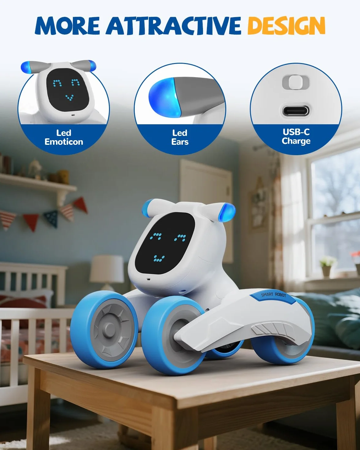 Robot Jouet Enfant, Jouet Robot Télécommandés, Programmable, Interactif Intelligent, Yeux LED, Contrôle Vocal (Anglais Uniquement), Cadeau pour Enfants de 3 4 5 6 7 8 9 10 11 12 Ans