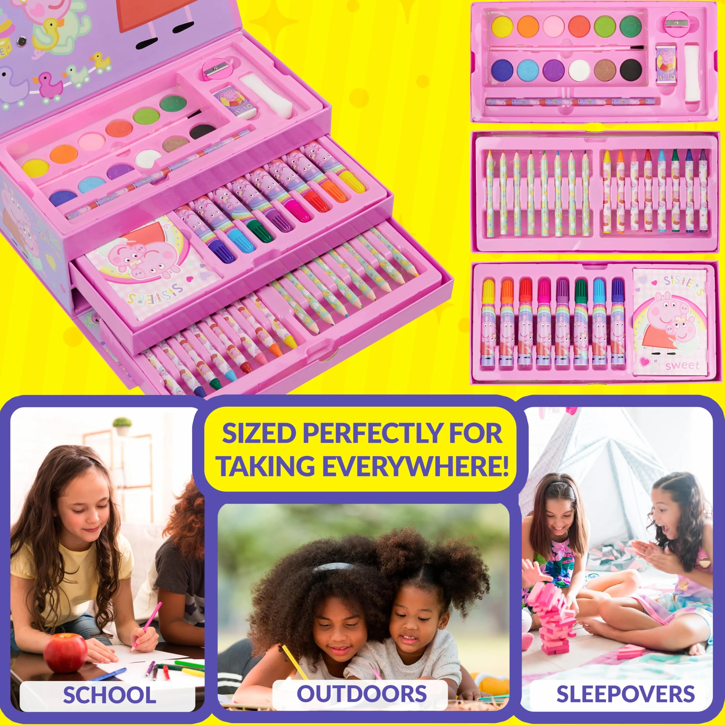 Peppa Pig Kit Dessin Coloriage et Peinture, Coffret Créatif Fille, Mallette Enfant d'Art de 30 Pièces, Fournitures de Loisirs Créatifs, Cadeau Fille