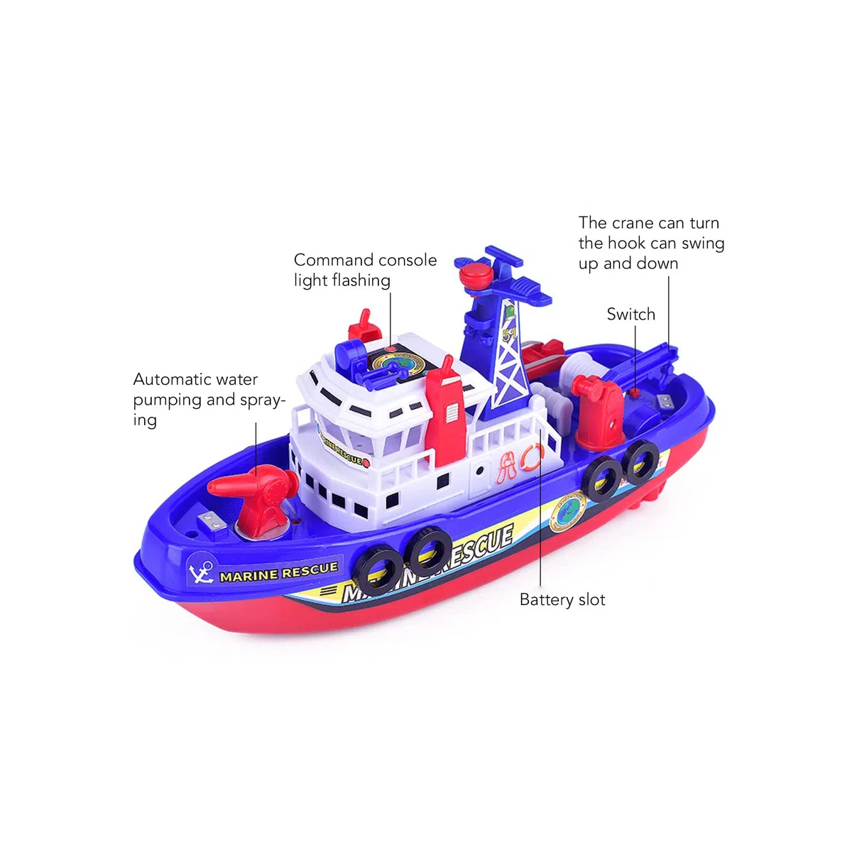 Bateau de pompiers avec pulvérisation d'eau automatique, lumière musicale éducative, bateau de bain électrique pour enfants, jouet pour garçons et filles
