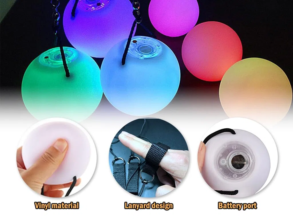 Anlising 4PCS LED Poi Balls, Balle de Jonglage Lumineuse, Balles Lumineuses LED avec Couleurs Arc-en-Ciel, Balles de Jonglage Poi, pour Enfants et Adultes à Danser, Spectacle de Lumière, Orgie