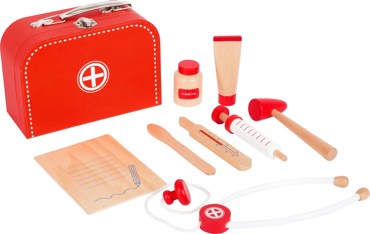 small foot Malette de docteur en bois, incl.seringue, stéthoscope, thermomètre etc, pour enfants 3 ans, 11183