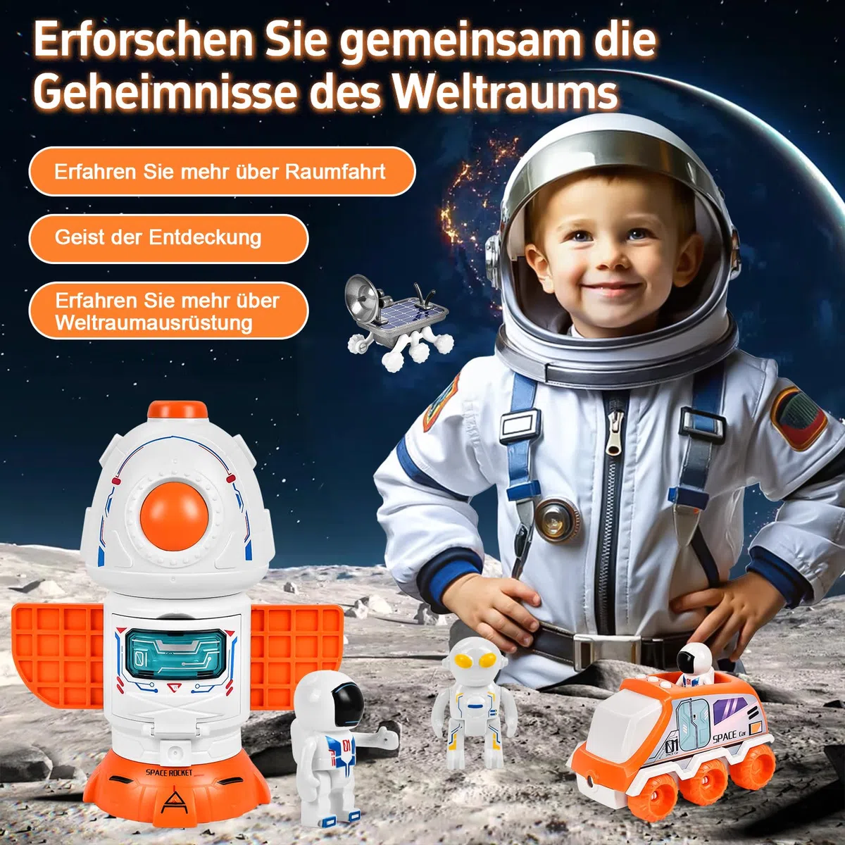 Aragallant Fusée Espace, Navette Spatiale Jouet, Space Shuttle Kit avec Effets Sonores et Lumineux, Astronautes, Satellite, Jouet Construction éducatif pour Enfants