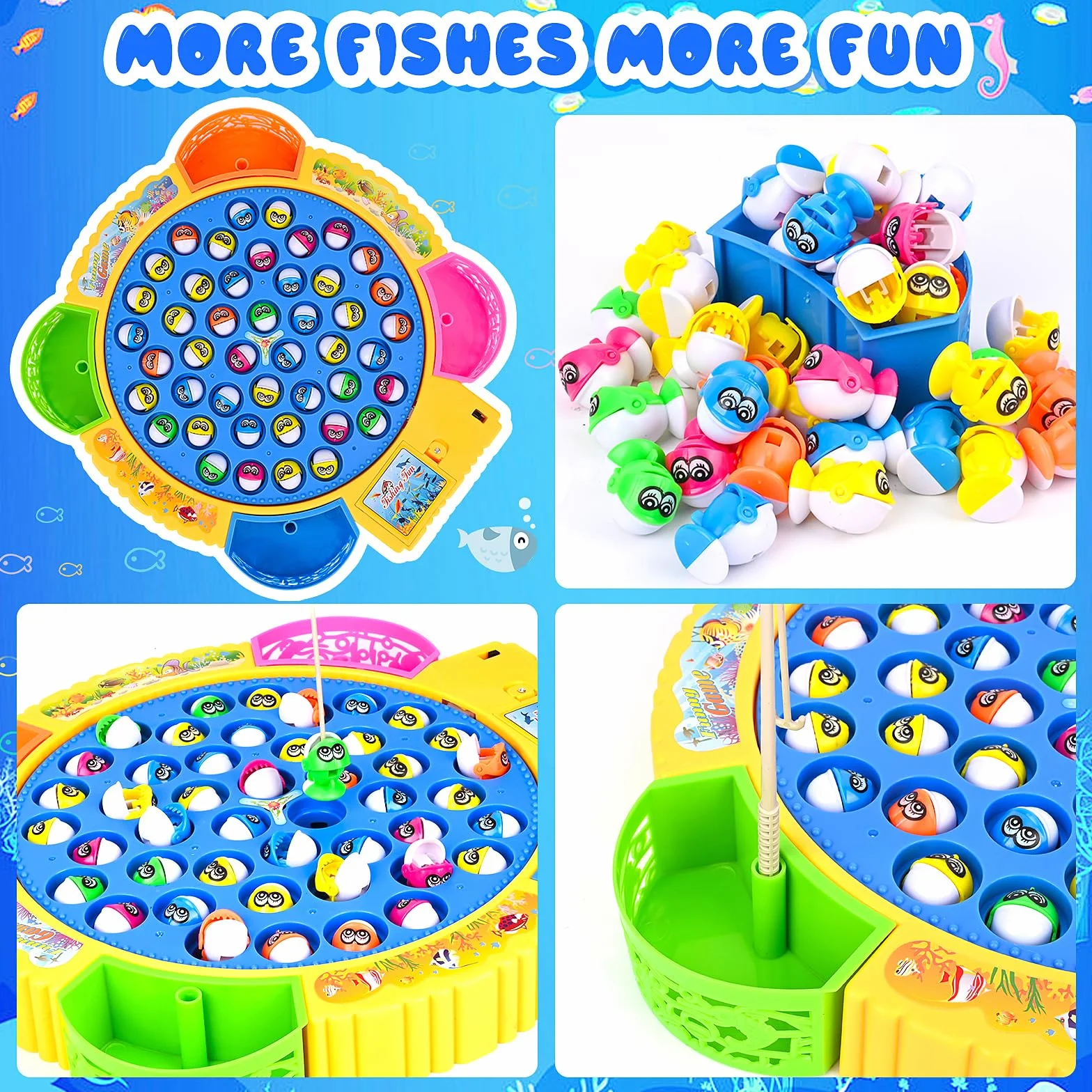 Euakee Jeux de Pêche Électriques, Jouet Enfant 2 3 4 Ans Jeux Peche a La Ligne avec 45 Poissons, 4 Cannes à Pêche Enfant Jeux Montessori Musical Jeu Educatif Jouet Cadeau pour Garcon Fille 3 4 5 6 Ans