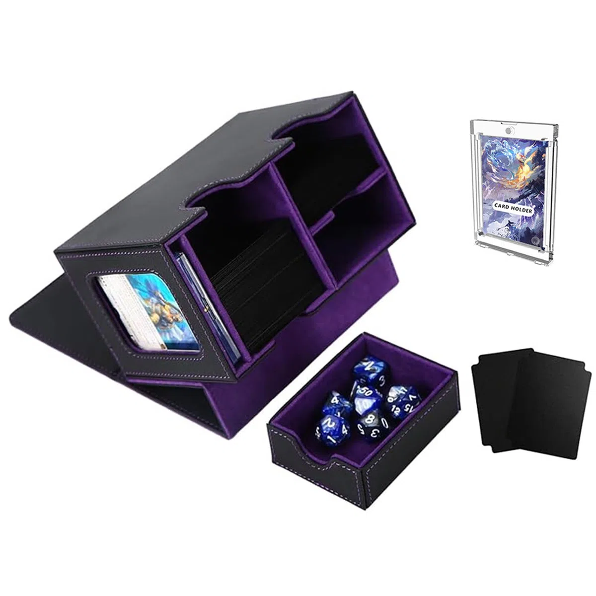 Boîte de rangement de grande capacité pour cartes MTG Commander, boîte de rangement pour cartes à collectionner avec côté transparent et bac à dés, vitrine pour cartes TCG, peut contenir 150
