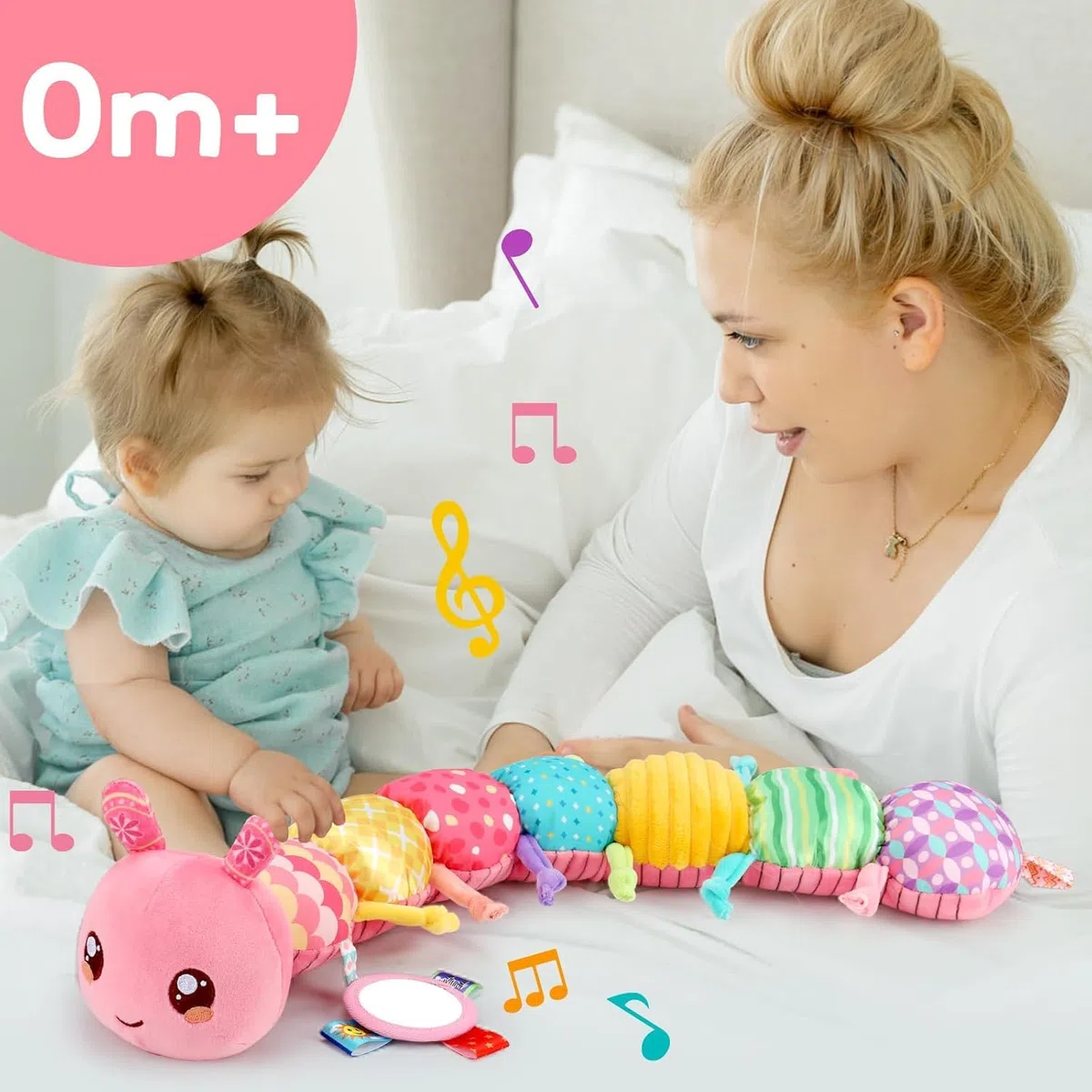 Lypsochaat Jouet Bebe 0-3-6-9-12 Mois, Jouet en Peluche Chenille Musicale, Jeux Bébé Eveil 0-3 0-6 Mois, Cadeau Naissance Fille Garcon Bébé (Rose)