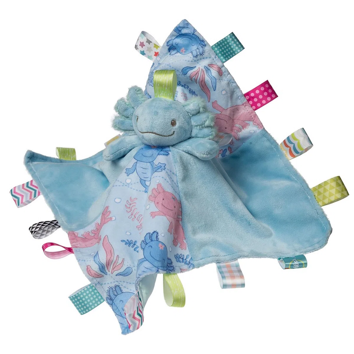 Taggies Mary Meyer, 41625M, Couverture de sécurité pour bébé en Peluche avec étiquettes sensorielles, 33 cm, Aqua Axolotl
