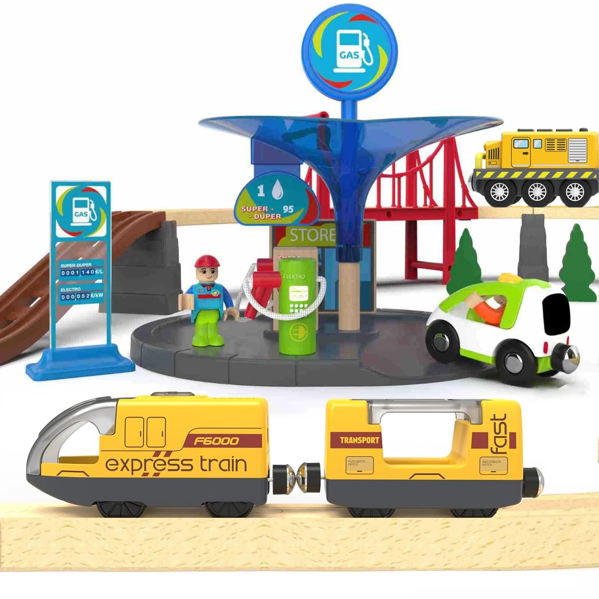 TOPLIVING Train de train motorisé en bois télécommandé avec connexion magnétique - Train de locomotive à piles pour tout-petits - Compatible avec Thomas, Brio, Chuggington (sans piste)
