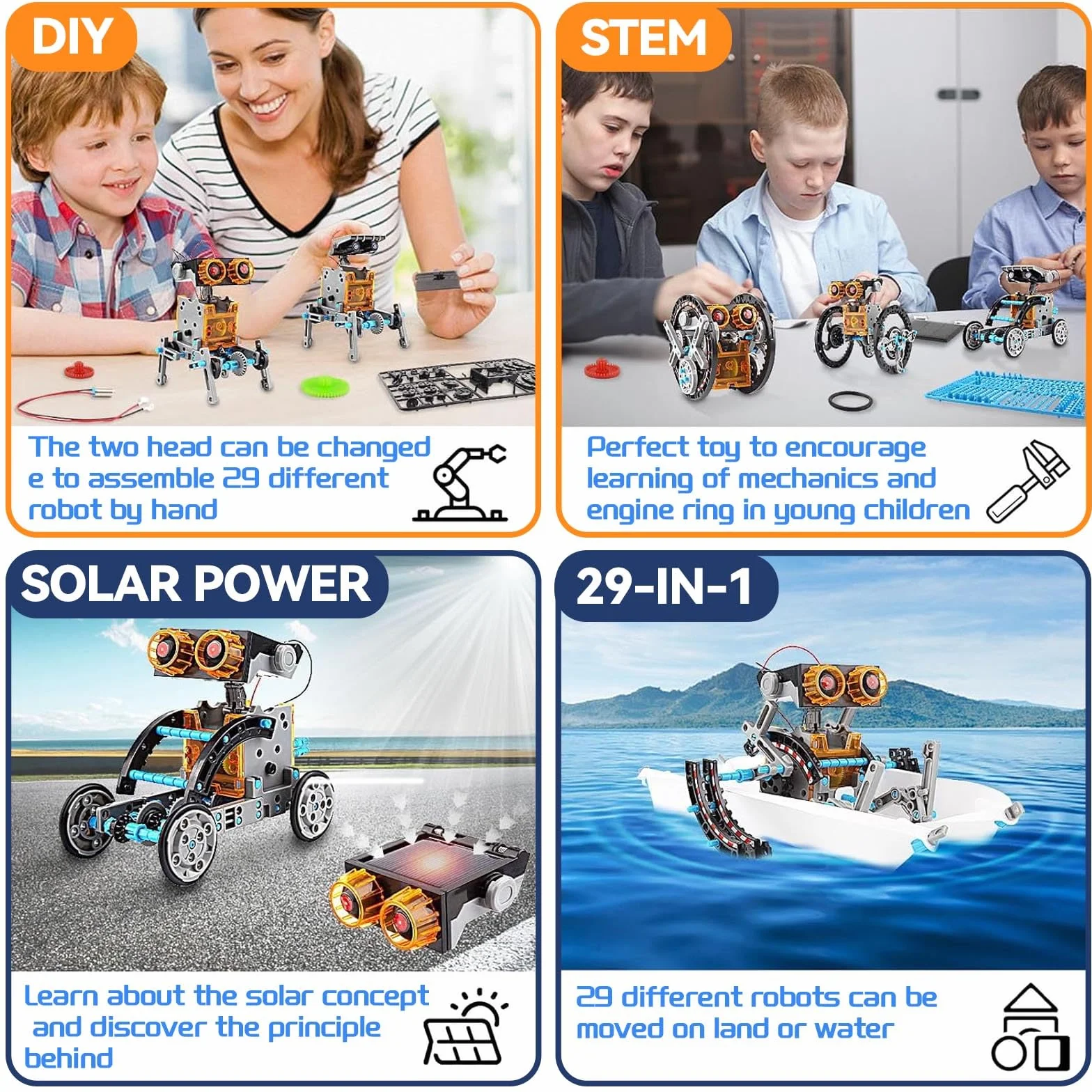 Kit Robot Solaire, 29 en 1 Robot Jouet Enfant Maquette Voiture Jeux de Construction Robotique Éducative Exterieur Experiences Scientifiques Cadeau pour Garçon Fille