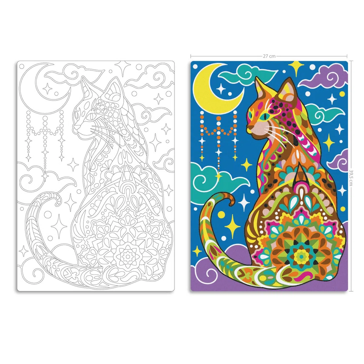 Sabbiarelli Sand-it For Fun – Maxi Set Mandala Chat 12-99 | Kit de Sand Art 100% Made in Italy avec Sable Coloré, 1 Poster Adhésif et Accessoires | Hobby Créatif Relaxant