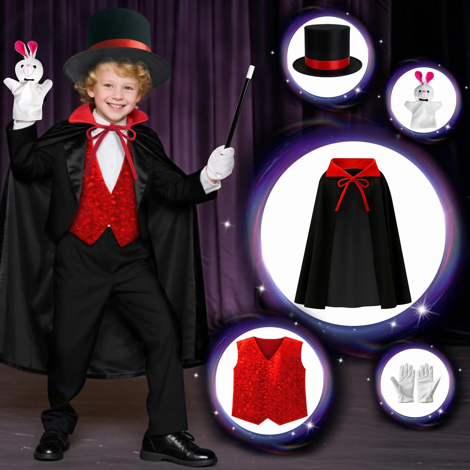 DINORUN Magie Jeux-Coffret Magie Enfant avec Chapeau Magique & Instructions & Déguisement de Magicien pour Enfants – Jeu de Rôle, Cadeaux Enfant 6 7 8 9 10 11 12 Ans