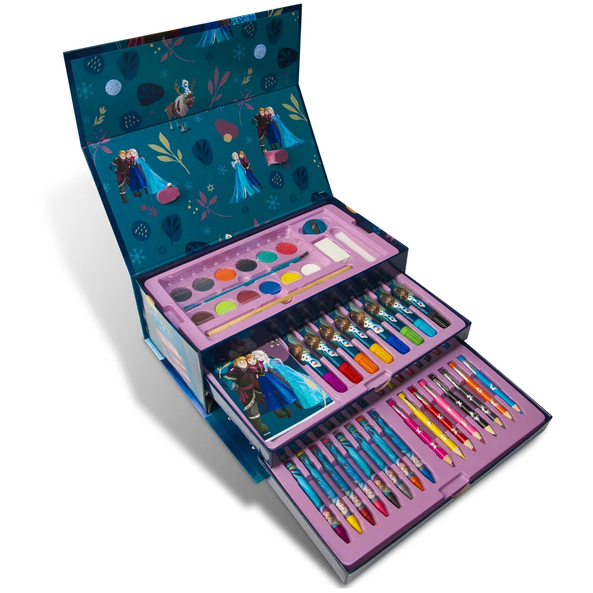 Disney Frozen Kit Dessin Enfant Peinture Enfant Crayons de Couleur et de Cire Peinture Aquarelle Feutres Coloriage Kit Créatif Elsa Mallette Cadeau Fille