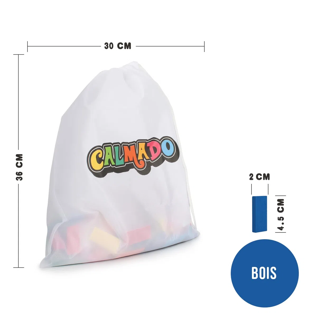 Calmado - Dominos en Bois 370 Pièces – Set Domino Rally pour Enfants et Famille – Dominos Colorés pour Construire et Jouer – Édition Party XXL avec Sac, Instructions et Accessoires