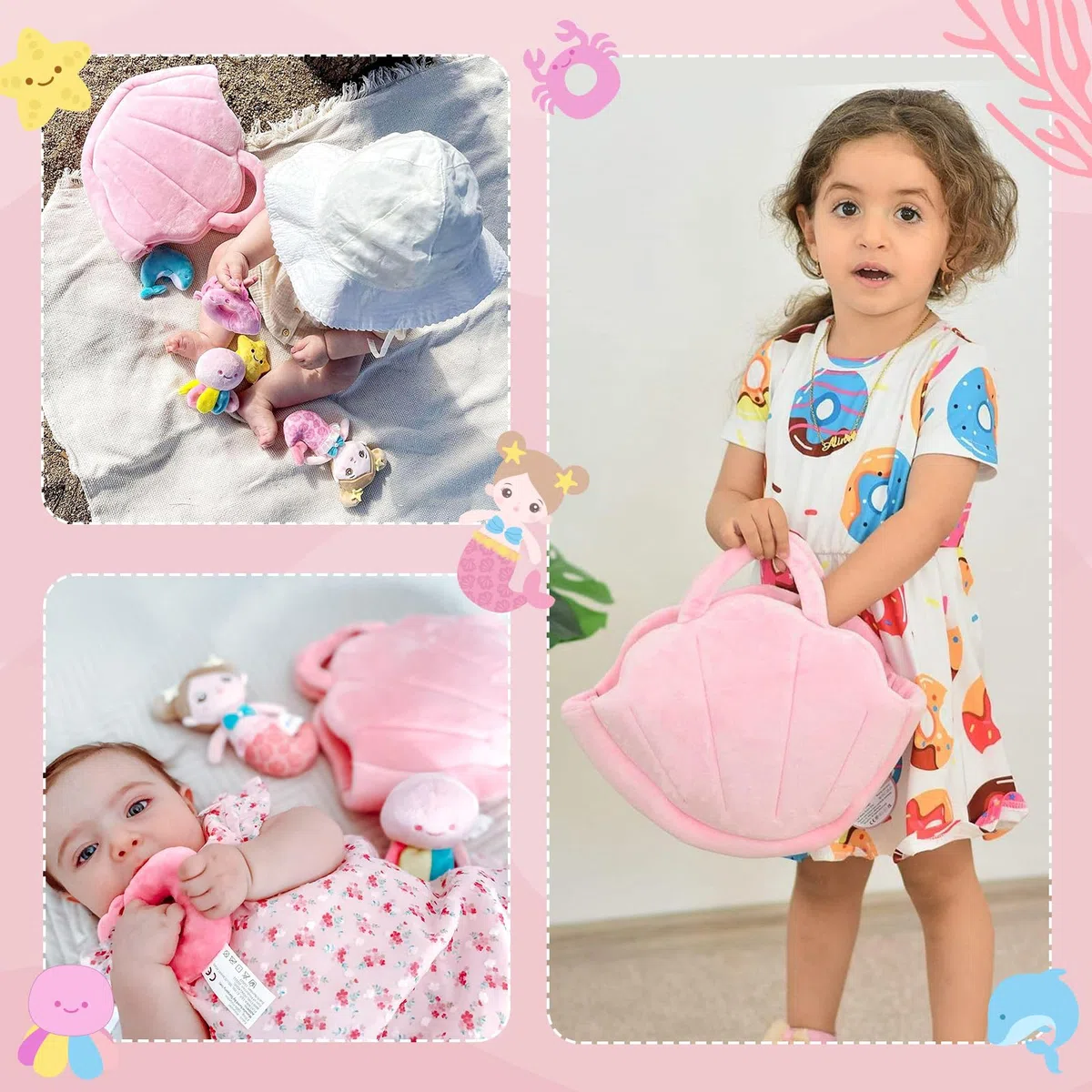OUOZZZ Jouet en Peluche Sirène Océan, Jouet Sensoriel pour Bébé Fille de 1 à 3 Ans, 24 cm