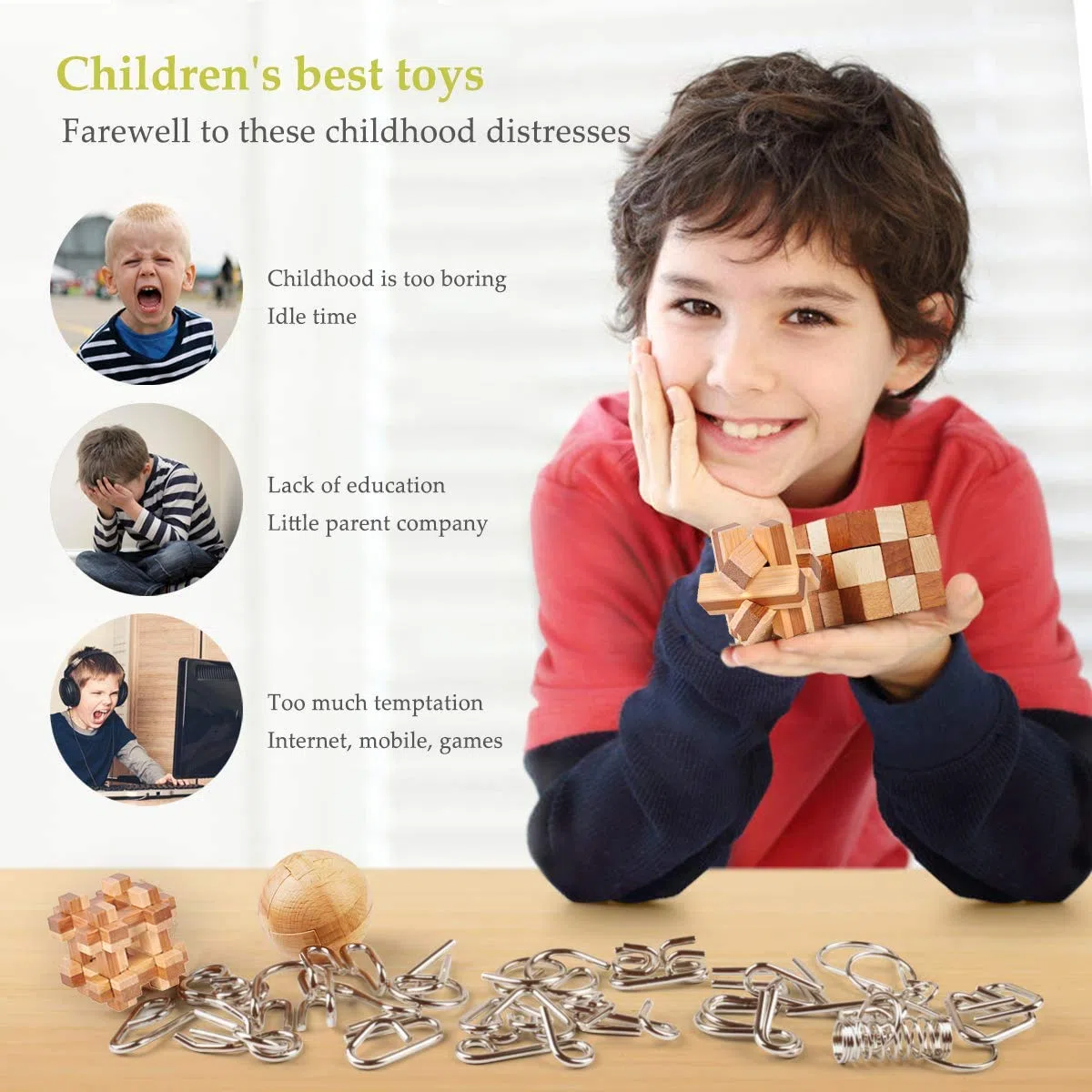 Casse-tête métallique Wire Set de 22, IQ Test Casse-tête Métal IQ Jigsaw Puzzle Jouet Éducatif pour Adultes et Enfants (Wooden&Metal Puzzles 22pcs)