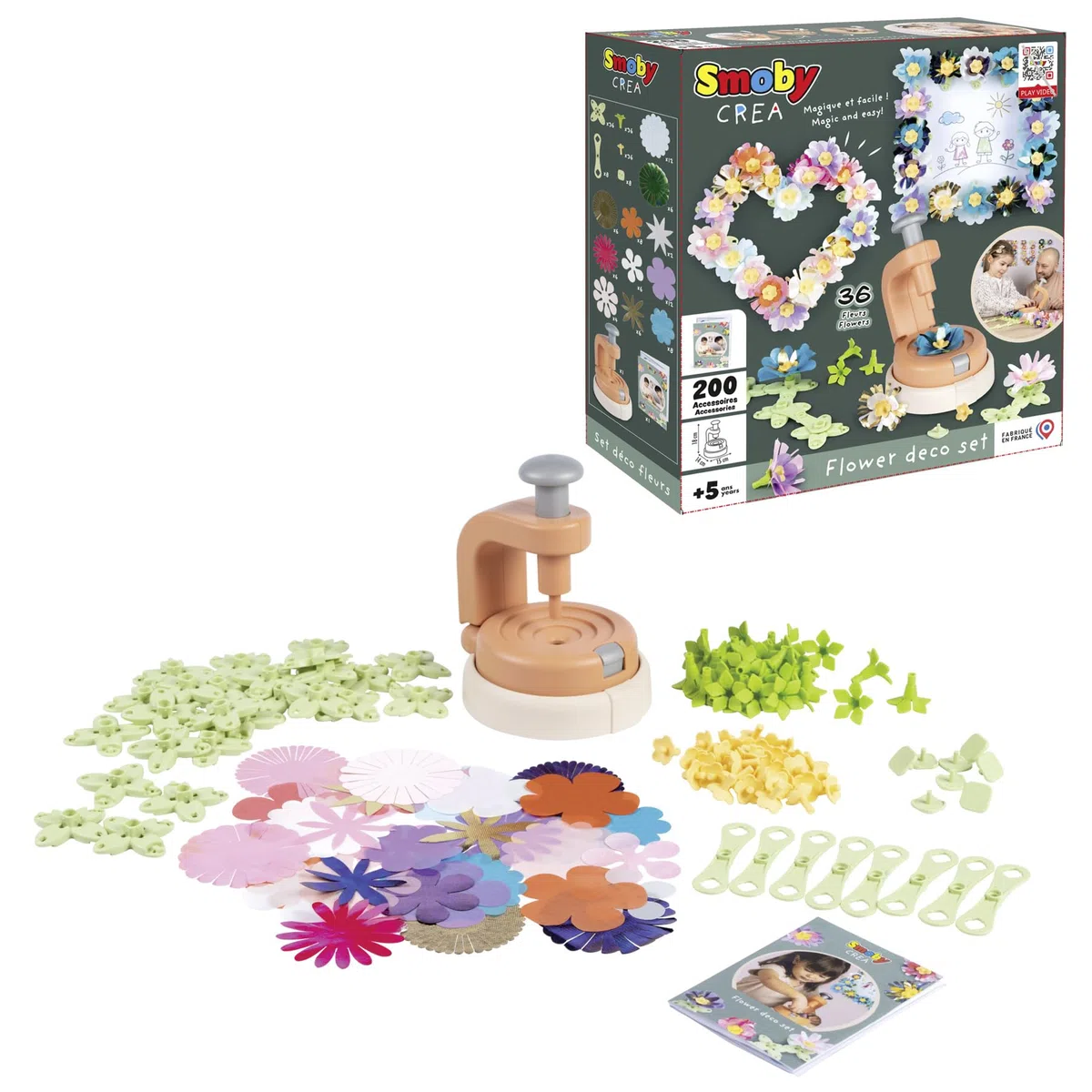 Smoby - Set Déco Fleurs - Activité Manuelle - Atelier Création - Presse à Fleurs - Tissus et Livret Inclus - A Partir de 5 Ans - Fabrication Française