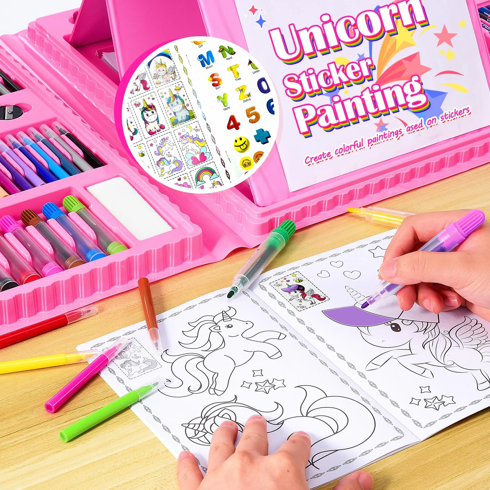 HappyGoLucky 208 pièces Malette Dessin Enfant, Cadeau Fille 3-12 ans, Art Set, Crayons de Couleur Palette Aquarelle