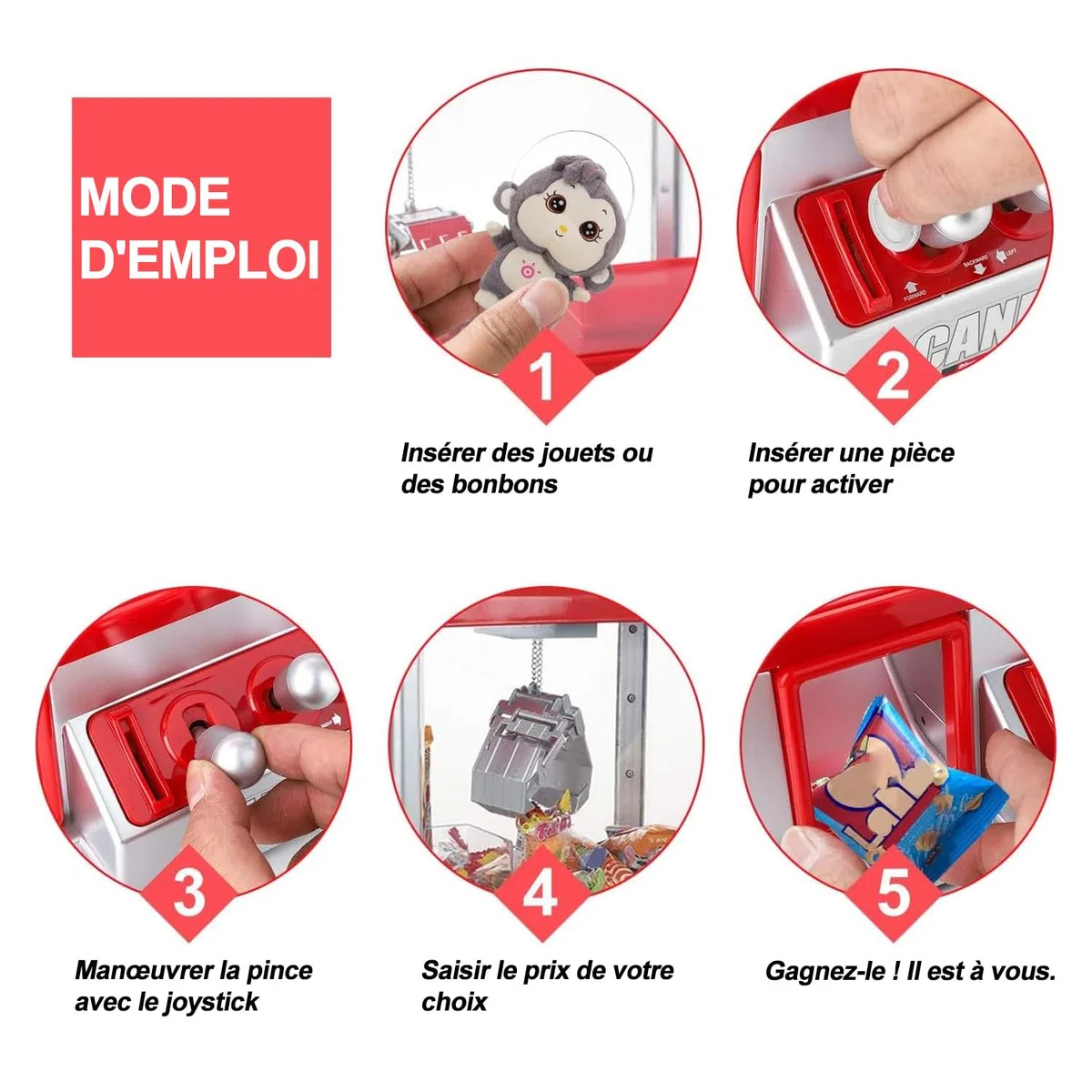 KingSaid Distributeur Bonbon – Machine à Bonbons Candy Grabber Mini Coin Pusher Musical avec 20 Jetons – Jouet Arcade à Piles pour Bonbons et Petits Jouets