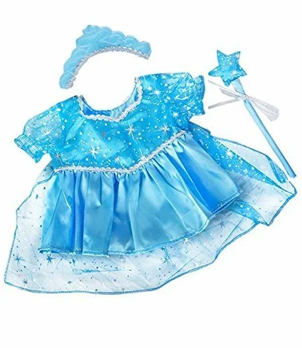 BLUE SNOW PRINCESS DRESS LIKE FROZEN ELSA TEDDY BEAR OUTFIT CLOTHES WITH WAND AND TIARA FITS 15" 16" 39 cm BUILD A BEAR FACTORY BEARS by Teddy Mountain