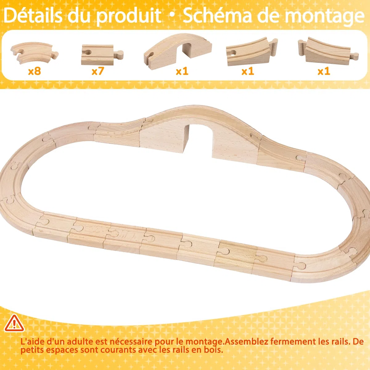 Kit de rails en bois, compatible avec tous les accessoires de chemin de fer en bois et rails en bois, robustes et durables, kit d'extension pour modélisme, jeu créatif pour enfants à partir de 3 ans