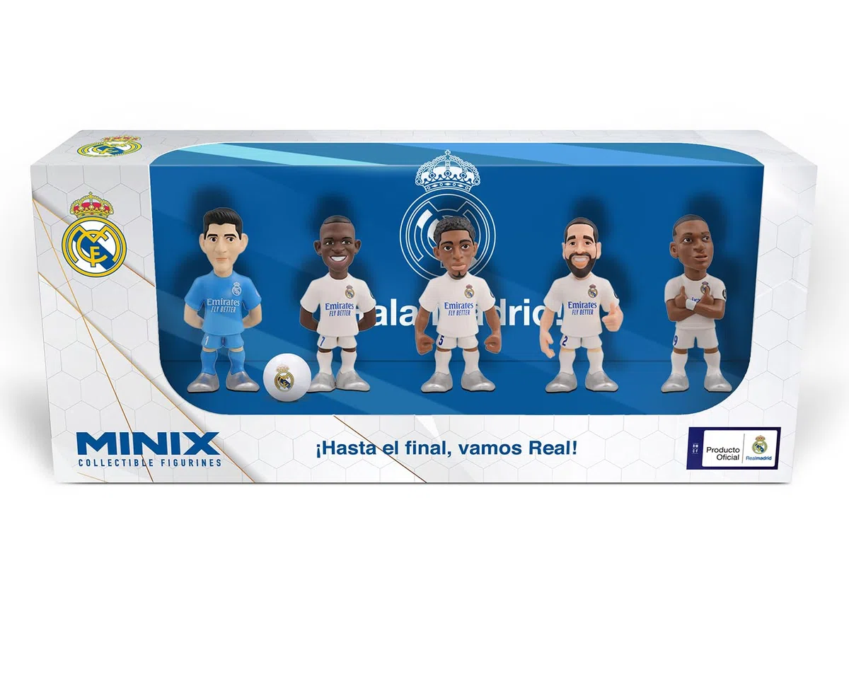 MINIX - Real Madrid - Pack de 5 - Figurines à Collectionner 7cm - B (Courtois/Vinicius/Bellingham/Carvajal/Mbappé)