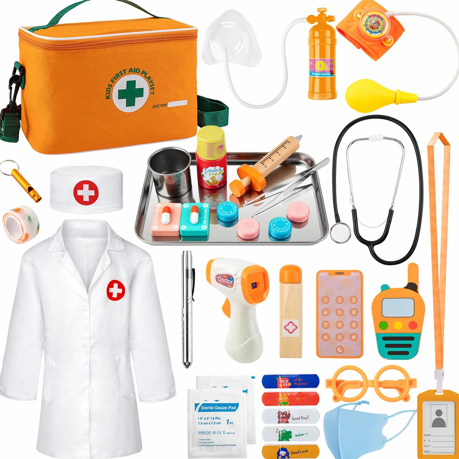 EFO SHM Malette Docteur Enfant, avec Vrai Stethoscope, Thermomètre, Seringue et Plus, Malette Docteur en Bois, Jouet pour Filles et Garçons de 3-6 Ans, Idéal Cadeau