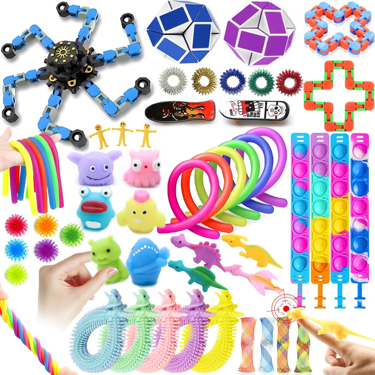 JUAUO 50 Pcs Fidget Toys Set, Stress-Angst Relief Toys pour Enfants et Adultes, Anxiété Relief Finger Toys, Anti Stress Autisme et TDAH, Jouets Sensoriels pour Enfants Fête d'anniversaire