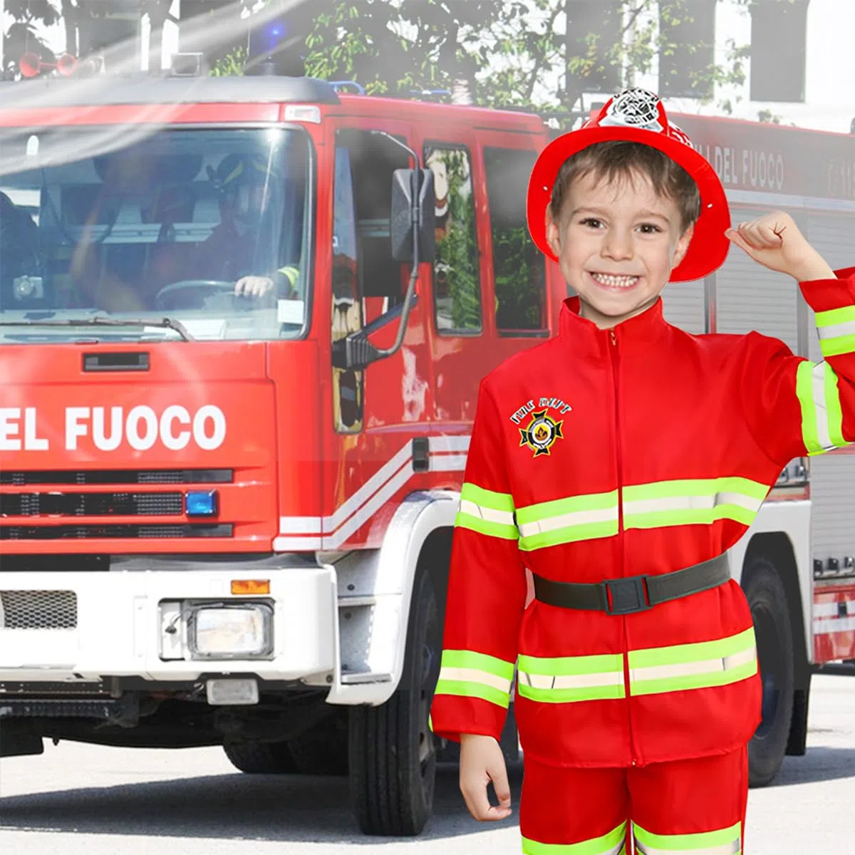 Costume de Pompier, 12pcs Jouet pour Enfants de 3 à 5 Ans pour Les Fêtes Costumées, L'éducation Aux Exercices D'incendie, Noël et le Jeu de Rôle à La Maison (110 cm)