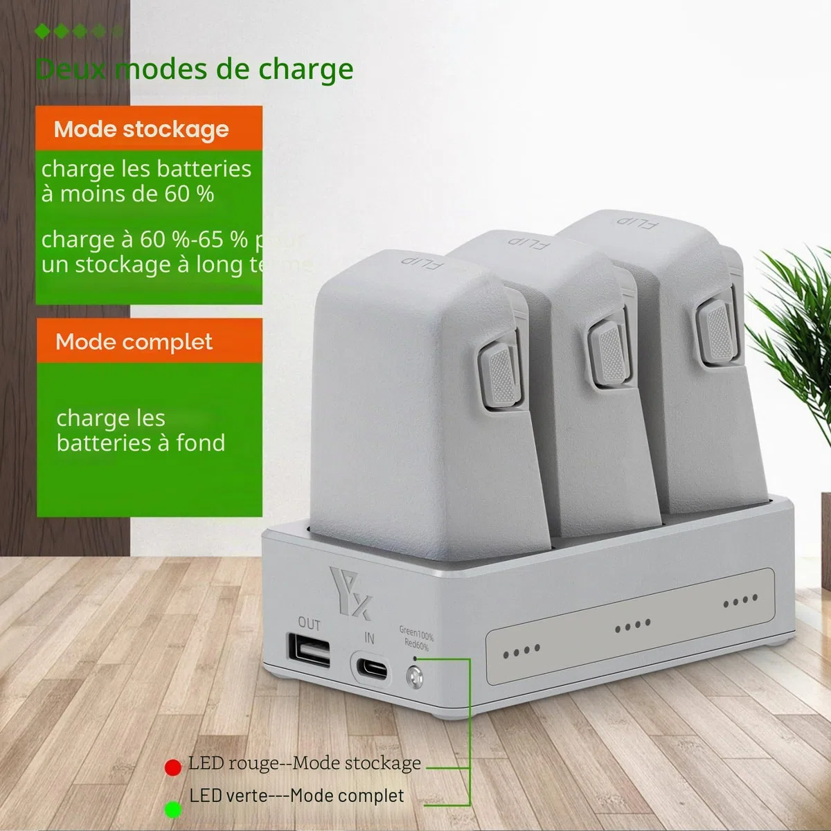 Chargeur de batterie Flip Drone pour DJI Flip Drone Trois voies Station de charge rapide