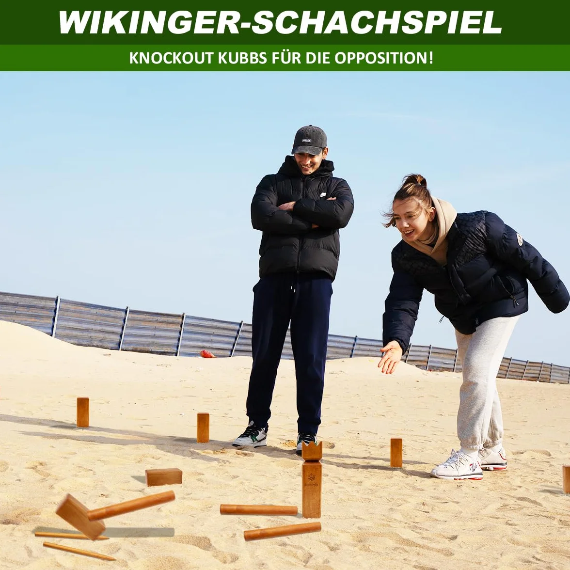 SunNordic Kubb Jeu d'échecs Viking - Jeu d'échecs suédois en bois d'hévéa de qualité supérieure - Avec sac de transport en toile et instructions de jeu - Robuste - Pour enfants et adultes