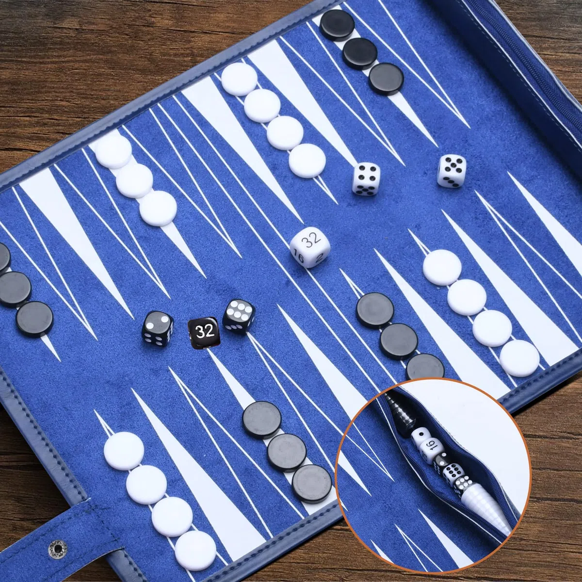 Backgammon de voyage - Jeu de backgammon en bois massif - Jeu de société classique pour les familles, les voyages et les amateurs de stratégie - Portable et durable - Bleu roi