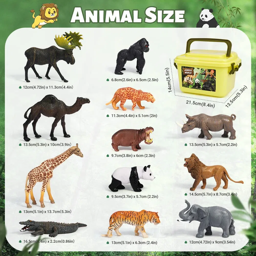 FRUSE d'animaux Jouet pour Enfants,12 Pièces Réaliste Animaux de la Jungle,Figurine Animaux avec Panda,Lion,Eléphant,Jouets Éducatifs Cadeaux pour Enfant Fille Garçons de 3 Ans et Plus