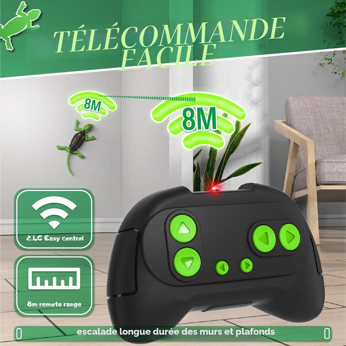 snookids Gecko Radiocommandé Grimpeur, Lezard Télécommandé Robot Jouet Qui Escalade Murs et Plafonds, Yeux LED Lumineux Mouvements Réalistes, Cadeau Enfant pour Garçons et Filles 3 4 5 6 7 8+