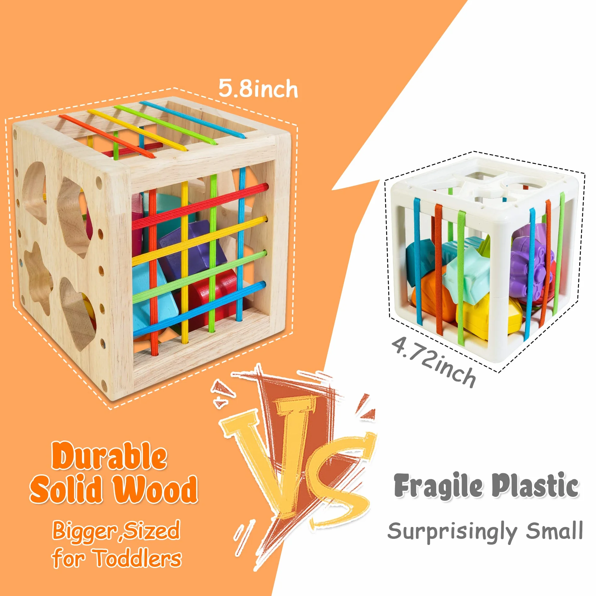 Jeu de tri Montessori Cube à emboîter à partir de 1 an, Cube de motricité avec 8 Cubes à emboîter, Jouets en Bois pour Enfants à partir de 1 2 3 Ans