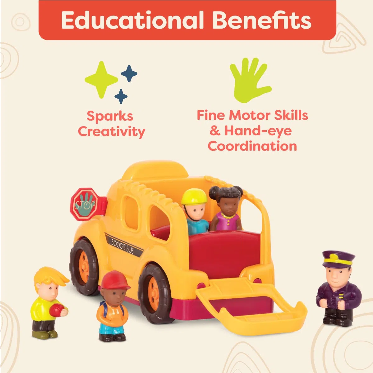 B. toys - Boogie Bus - Bus Scolaire Jaune interactif - Lumières et Sons - Autobus Scolaire pour Tout-Petits et Enfants - Conducteur et passagers - 18 Mois et +