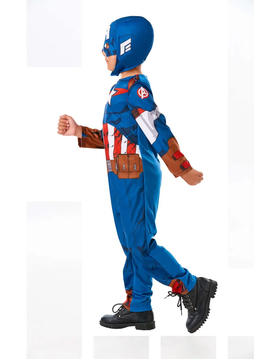 RUBIE'S Avengers Officiel - Déguisement Classique Captain America Enfant - Taille M - 5-6 ans - 105 à 116 cm - Costume Combinaison Bleue et Rouge et Cagoule - Pour,