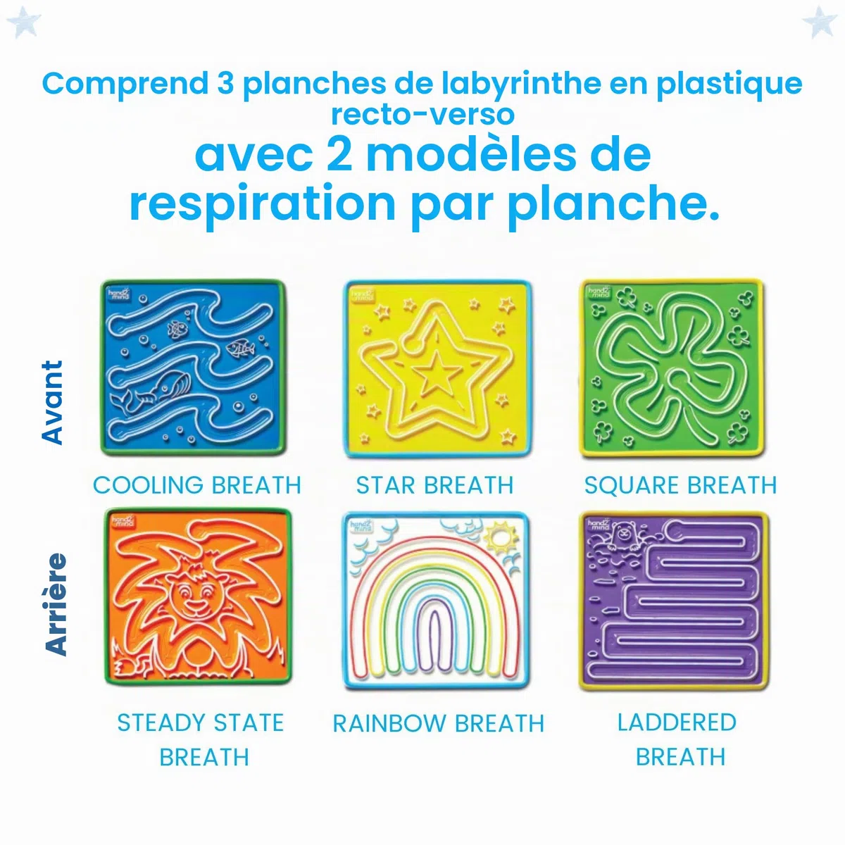 Jeu de 3 labyrinthes apaisants de Learning Resources, tableaux recto-verso de respiration avec des chemins à suivre avec le doigt, pleine conscience pour enfants, jouet sensoriel pour jeu sensoriel