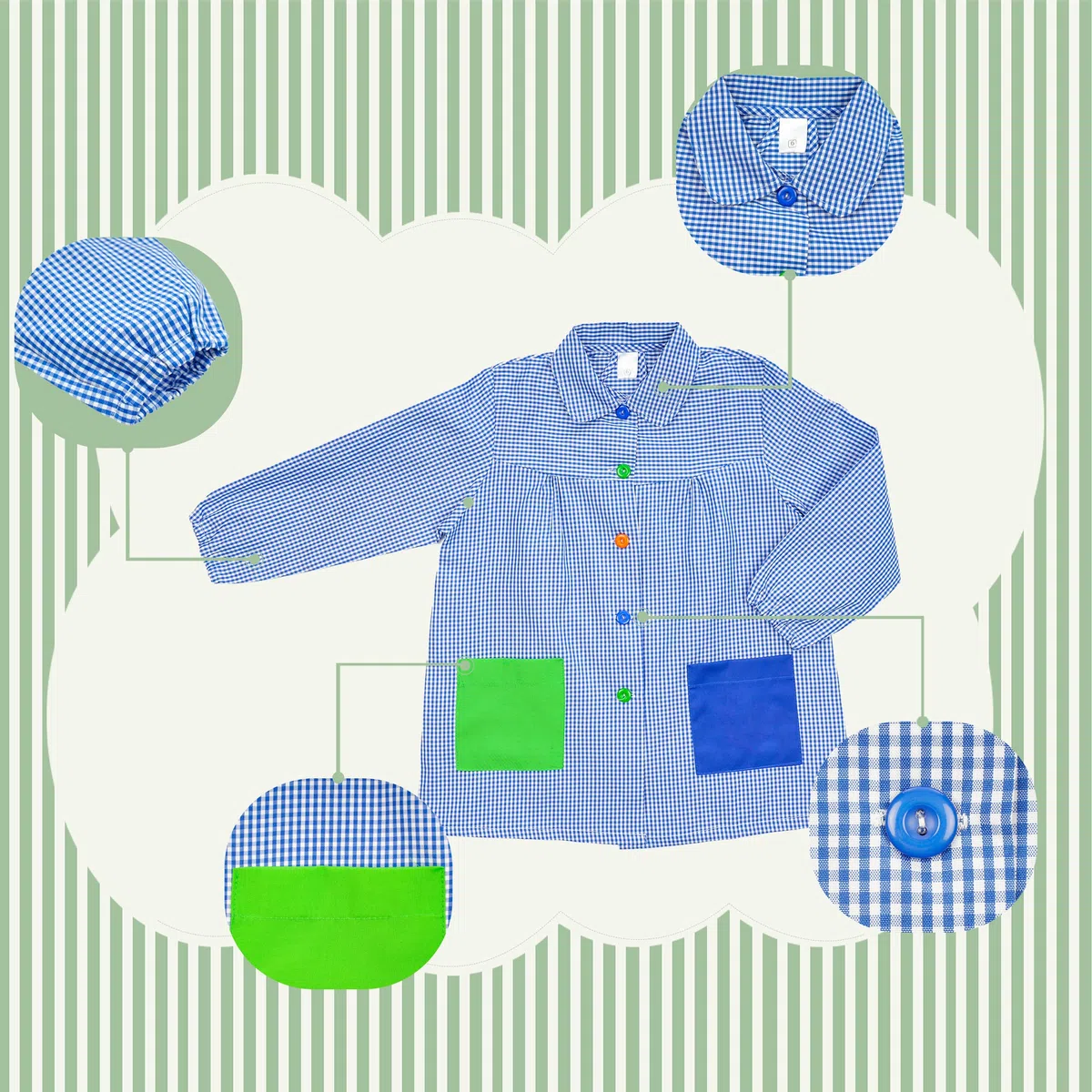 H HANSEL HOME Tablier d'École avec Boutons et Col pour Enfant et Garçon, Tablier Blouse Élastique aux Poignets et au Cou Puor l'École e Artisanat