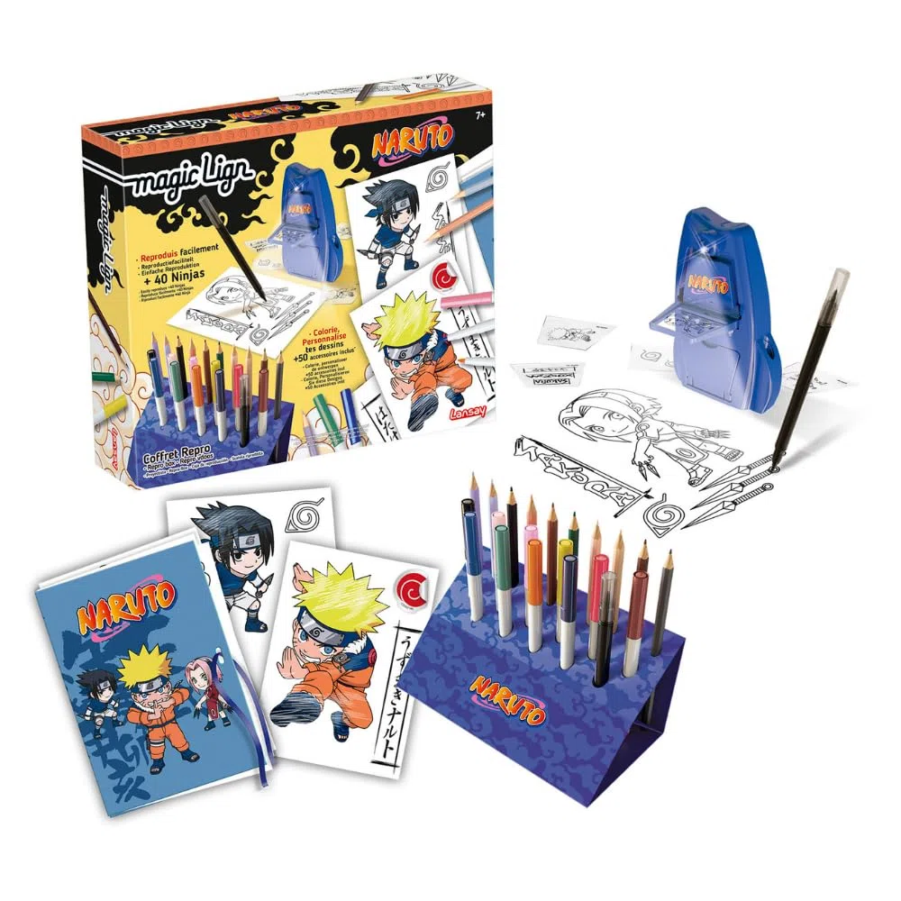 Lansay - Naruto - Magic Line - Coffret Reproduction - Plus de 100 Illustrations à Projeter et Dessiner - Personnages Manga - Apprendre à Dessiner - Activité Créative - Dès 7 Ans