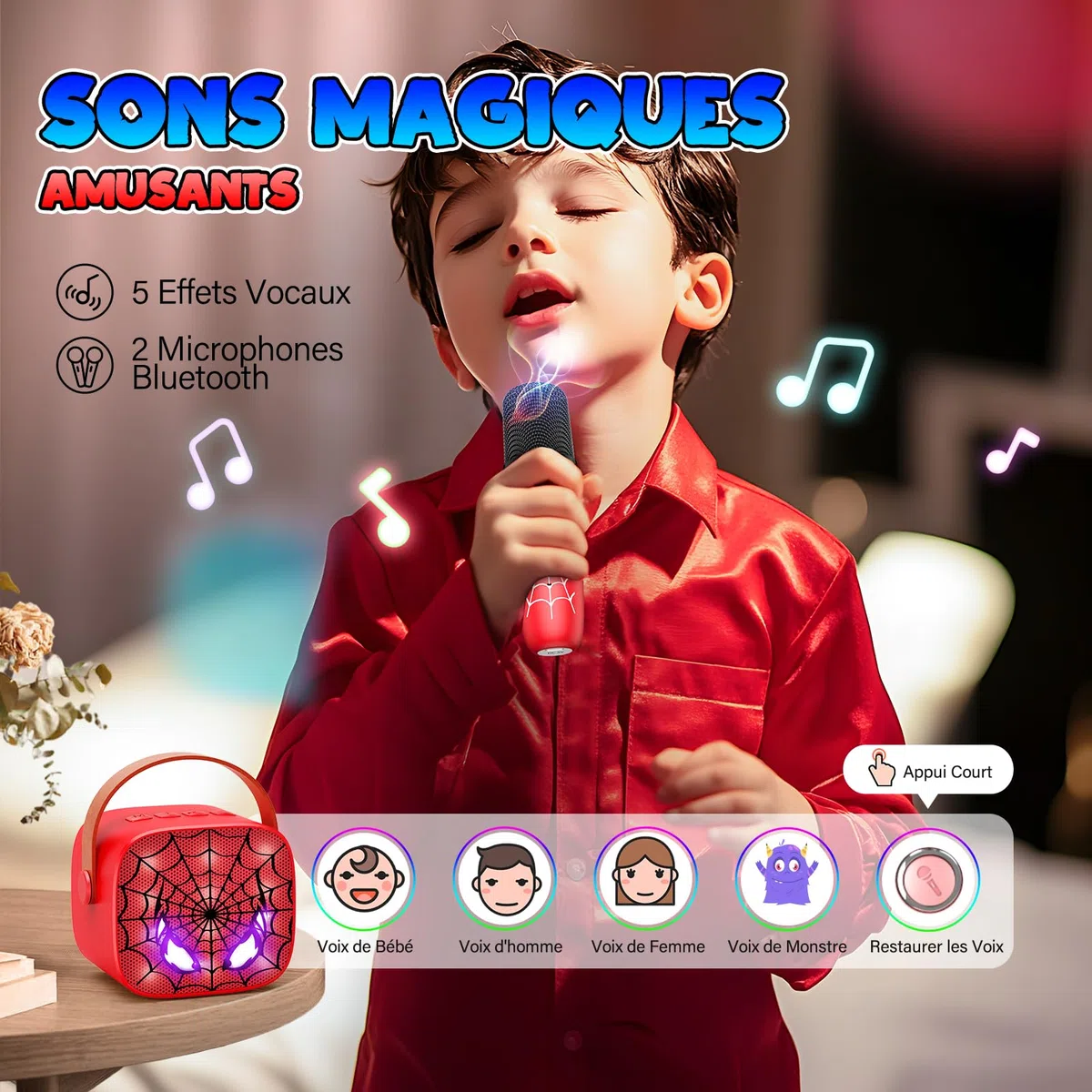 Braxel Cadeau Garcon 3-12 Ans, Micro Karaoke Enfant avec 2 Micro sans Fil Bluetooth Jouet Garcon 3-12 Ans Micro Enceinte Karaoké Cadeau de Noel Enfants Microphone Enfant pour Chanter