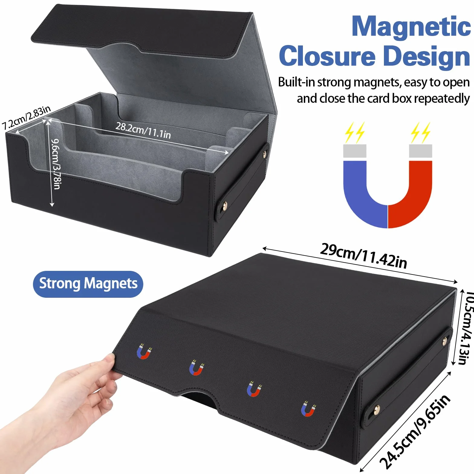 Boîtes de rangement pour cartes à collectionner pouvant contenir plus de 1800 cartes, boîtes magnétiques, boîtes en cuir PU résistantes avec séparateurs