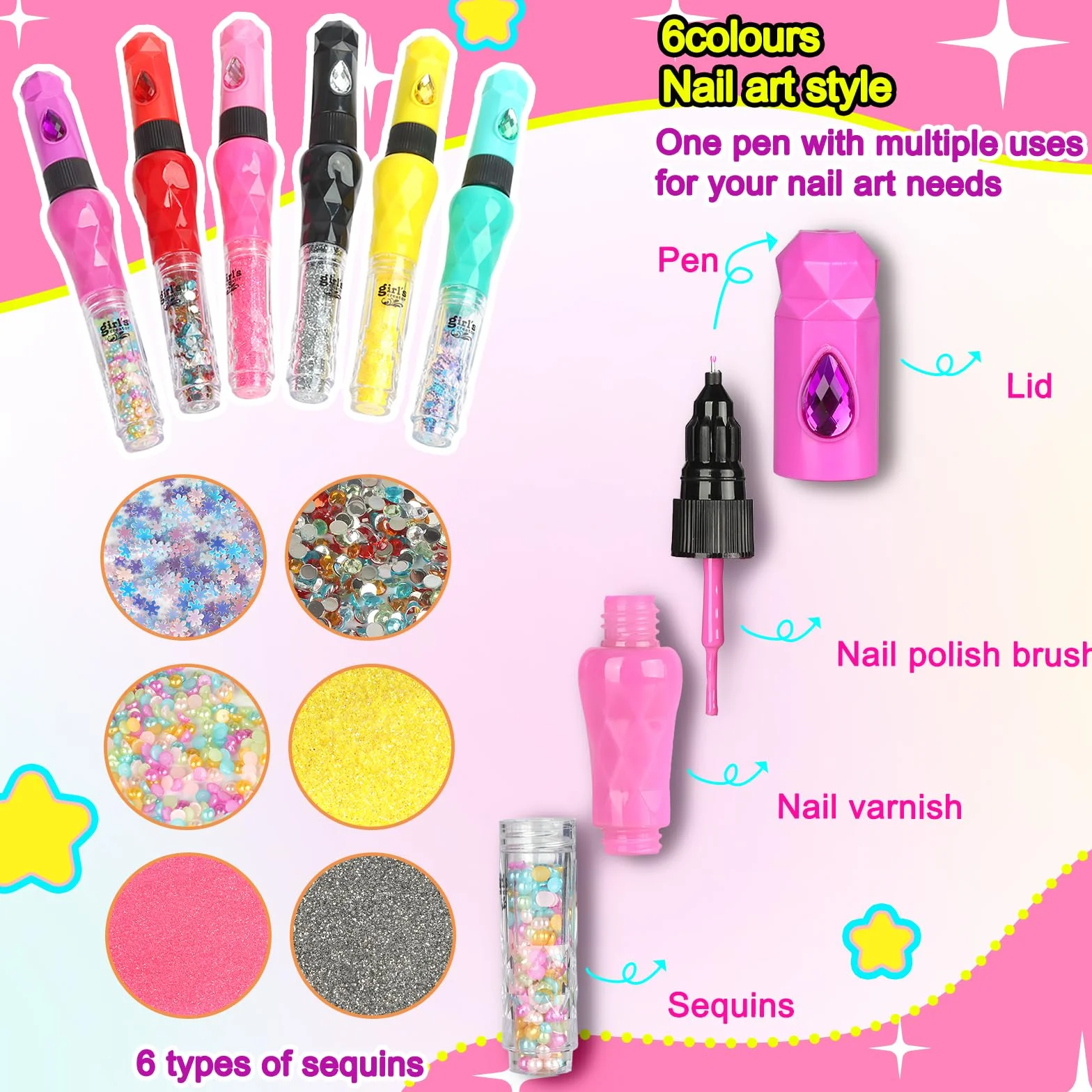 UCAMP Kit Manucure Enfant, Vernis à Ongles pour Fille, Sèche Ongles, Nail Art Jouet Cadeau pour Filles 7-12 Ans