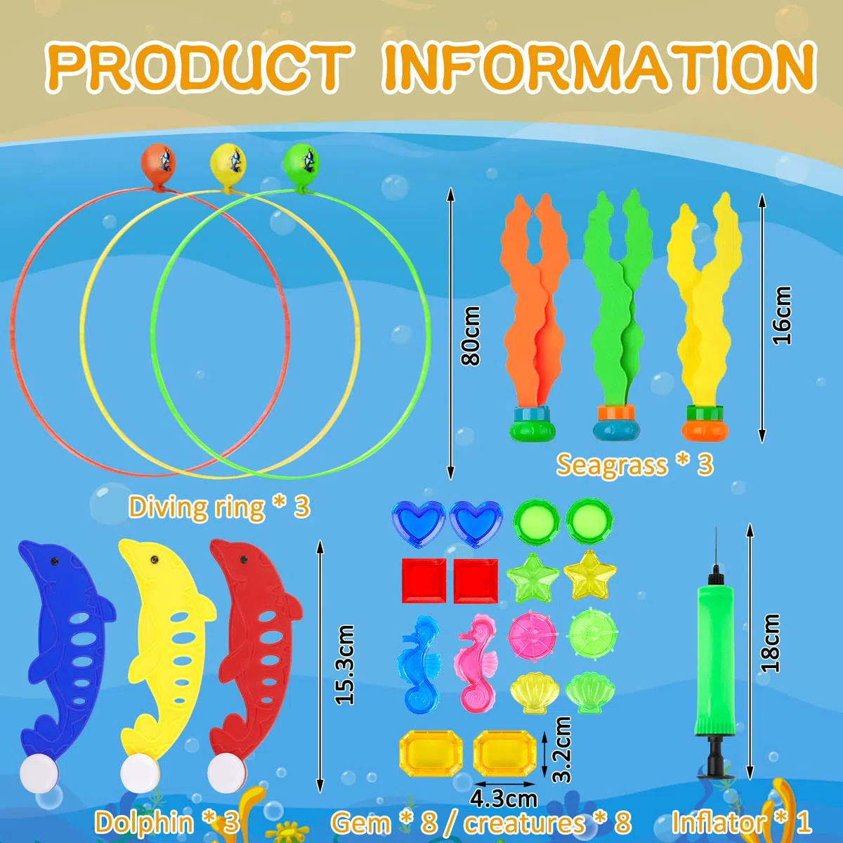 27pcs Jouets de Plongée,Jeux Piscine Enfant,Jouet sous Eau Été Jeux inclure 3 Anneaux de Plongée,Dauphin,Sac de Rangement,Algues,Jeu Piscine Cadeaux Garçon Fille 5-12 Ans Jeux sous Marins