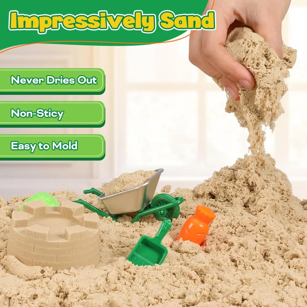 FRUSE Sable Jouet Magique pour Animaux de la Ferme,Jouets Sensoriels avec 1 KG Sable Sensoriels,Figurines Animaux,et Tracteur Jouet,Bac a Sable avec Couvercle,Sable Jouet pour Enfant de 3 à 8 ans