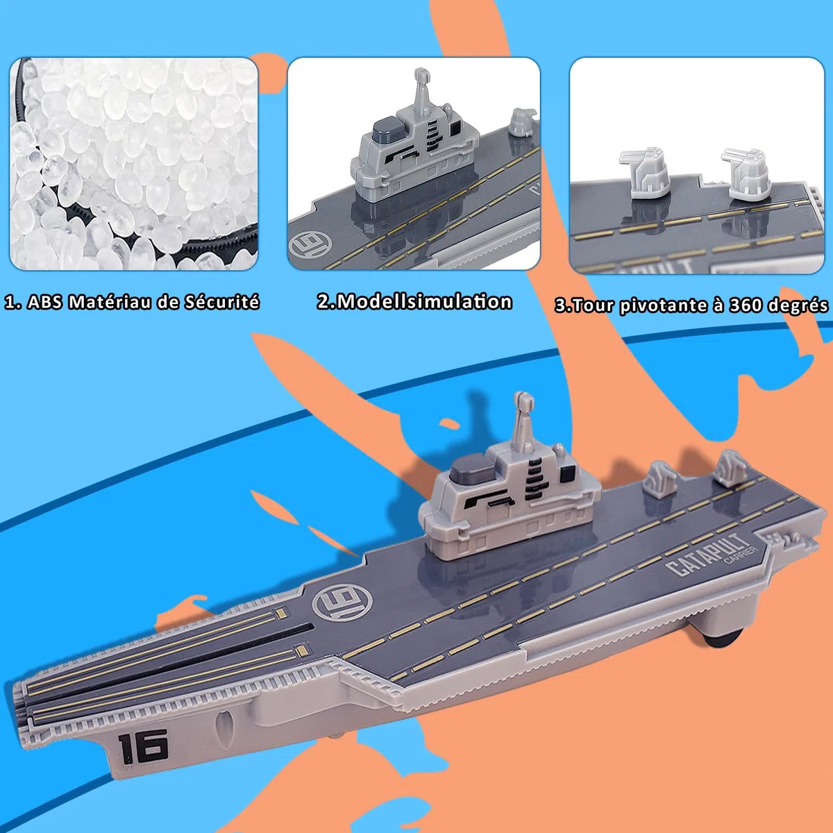 VBACALA Jouets Militaires Navals,Ensemble dejouets Porte Avions pour Enfants, Avions de Combat cuirassés avec Fonction de Repli, jouetsmilitaires U Boat
