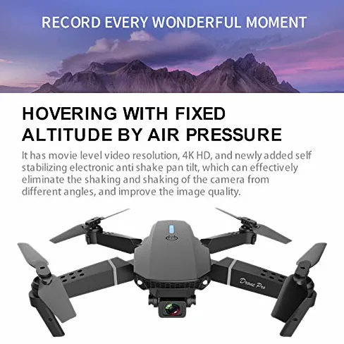 E88 WiFi FPV Drone avec Grand Angle 4K HD Double CaméRa Pliable Altitude Maintenue TéLéCommande Quadrirotor Drones Professionnels