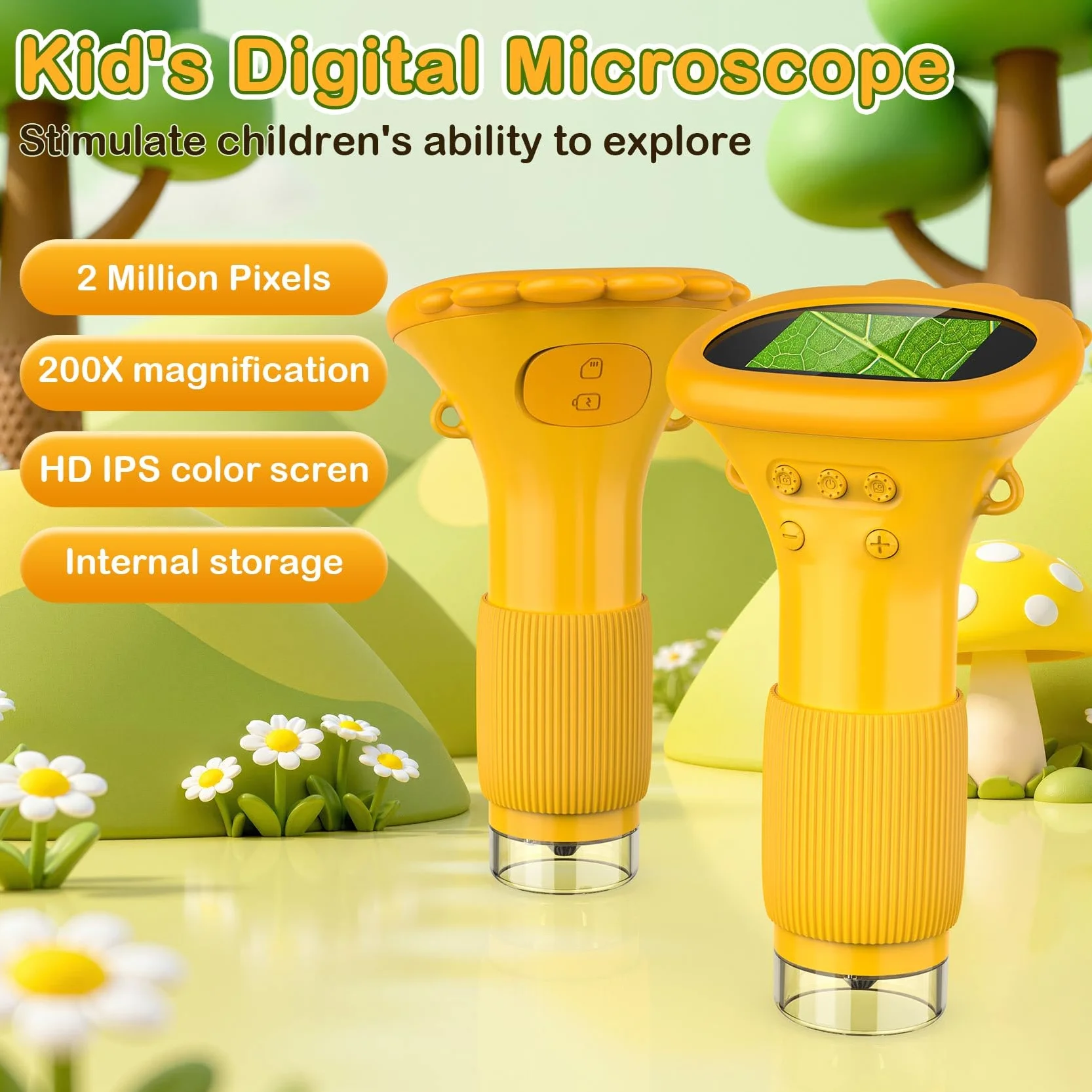 GlobalCrown Microscope Enfant, Microscope numérique de Poche avec lumière LED réglable,200x loupe microscopique Portable,Cadeau éducatif Scientifique pour garçons Filles de 3 4 5 6 7 8 Ans